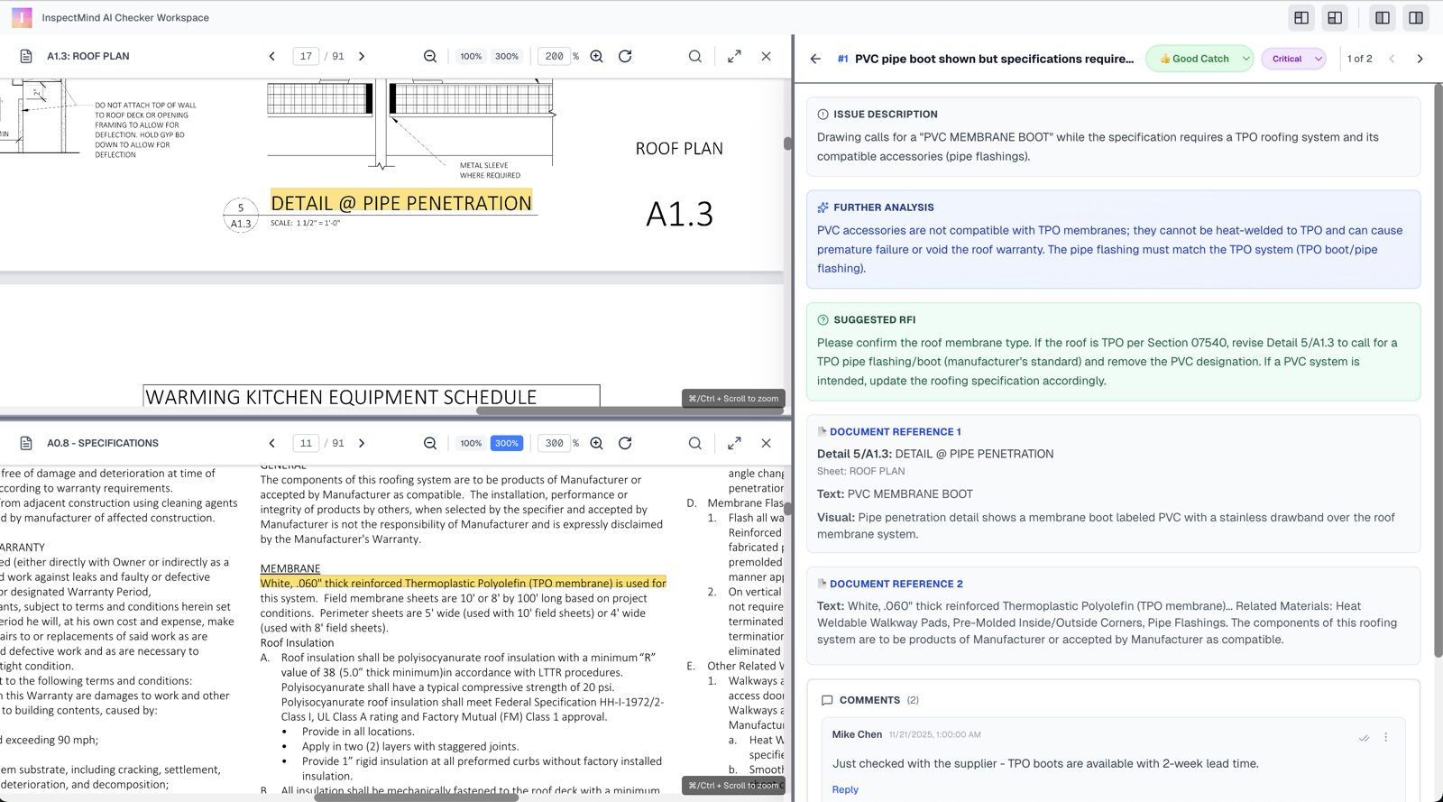 InspectMind AI detecting issues in construction drawings